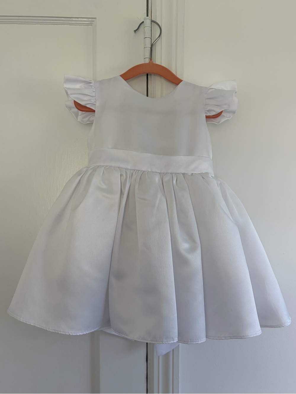 Elegant White Satin Flutter Sleeve Kids Dress